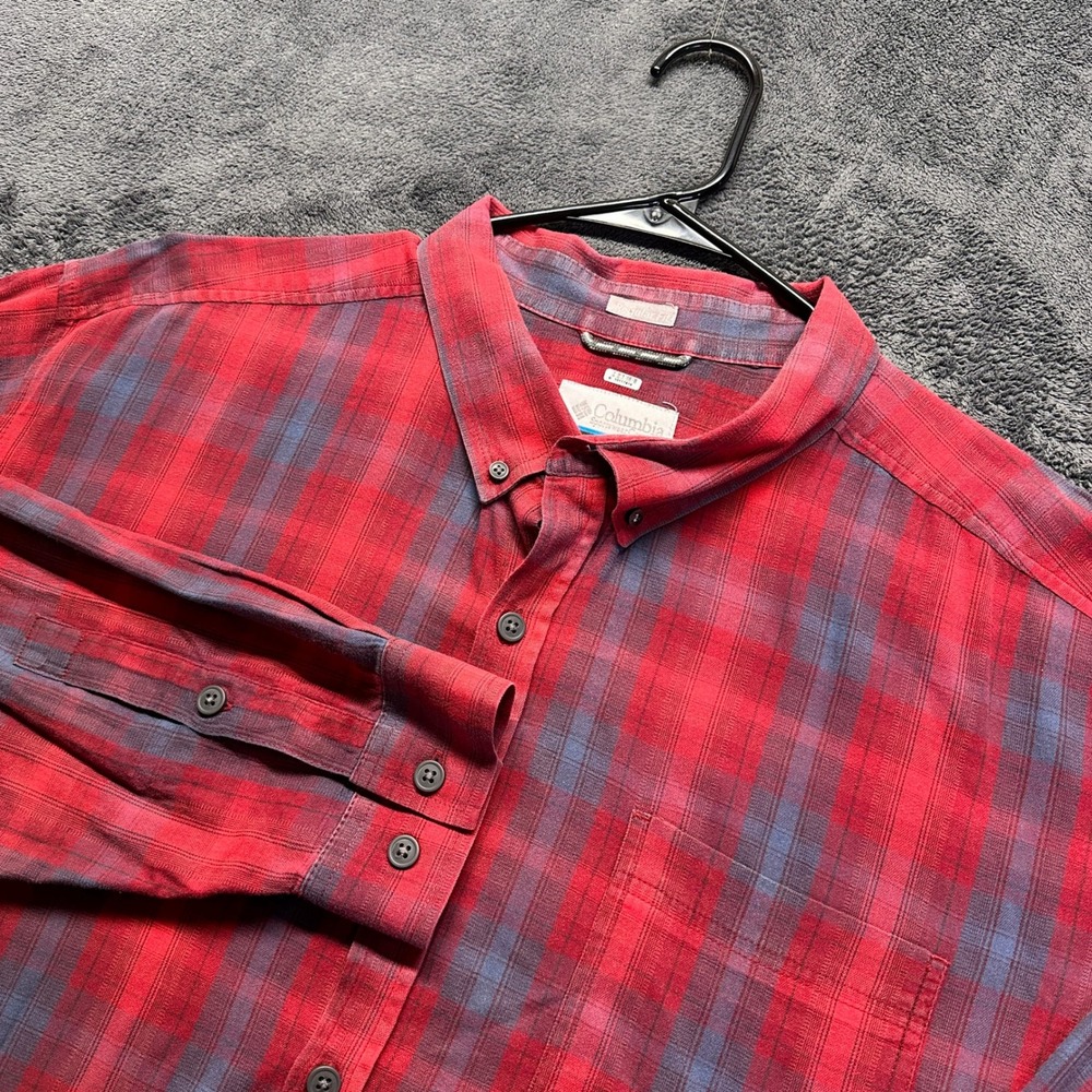 Columbia Button Down Shirt Mens 3X Red Plaid Long Sleeve Regular Fit Stretch